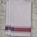 Four White Bistro Napkins with Maroon and Blue Stripes